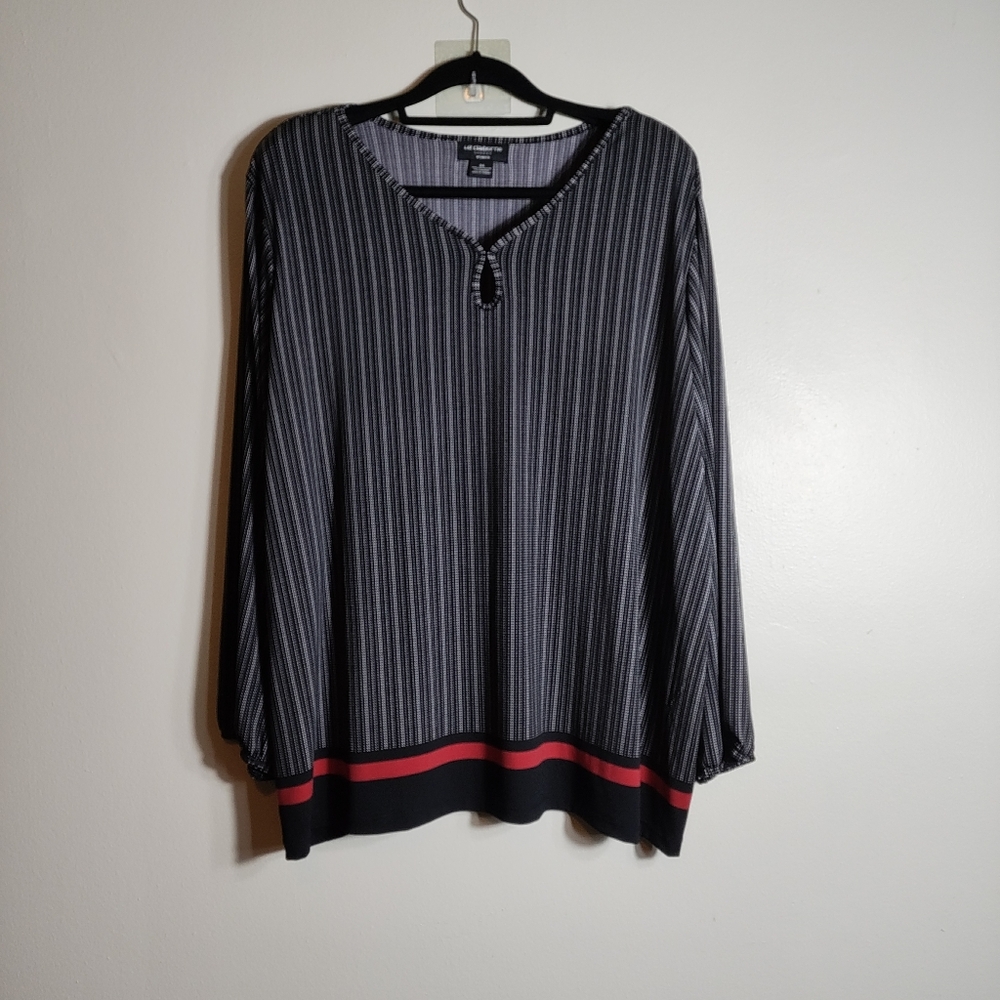 Liz Claiborne Black White Woman Pinstripe Pullover Top Size 3X Career